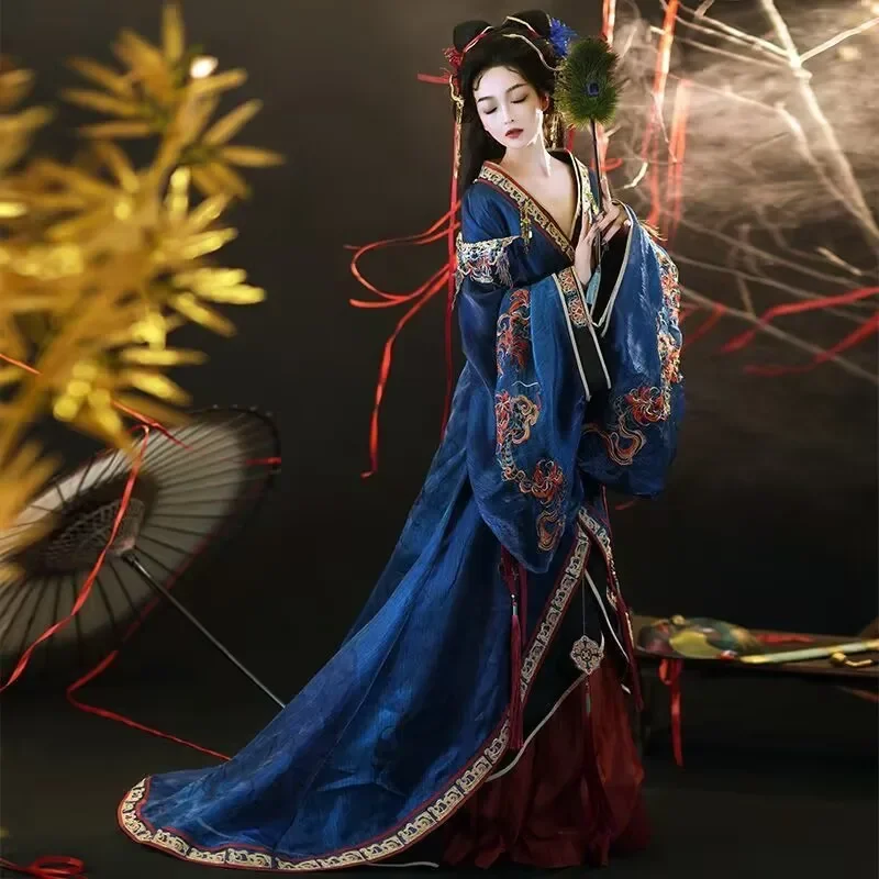 Vestido Hanfu bordado de lujo para mujer, disfraz de Cosplay chino, batas de Estados de guerra, traje de belleza para actuación en escenario de hadas