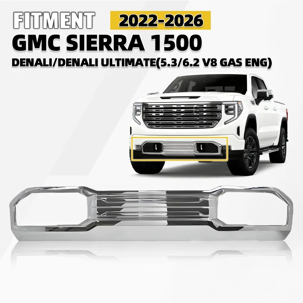 

Front Bumper Lower Skid Plate Valance Chrome Fits For 2022-2026 GMC Sierra 1500