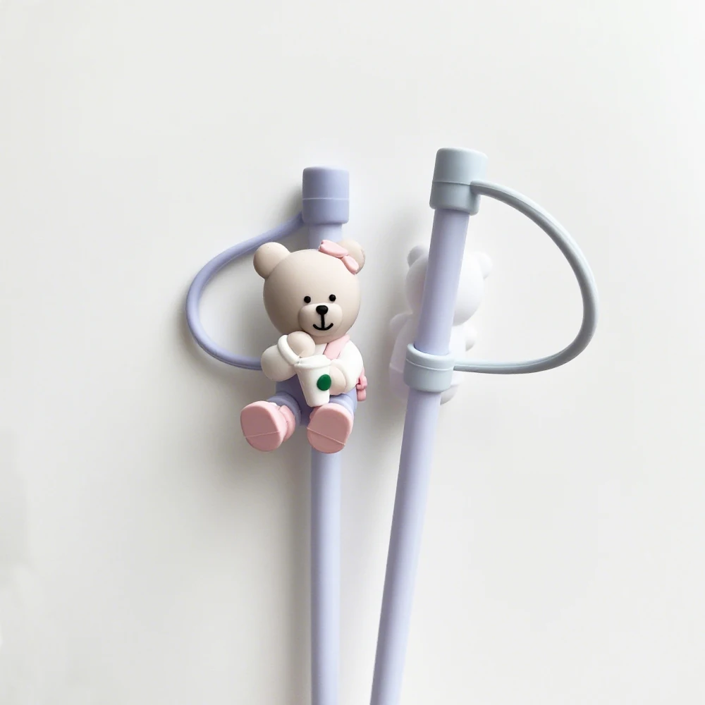 1 قطعة الدب سيليكون القش التوصيل ل 7-8 مللي متر القش قابلة لإعادة الاستخدام سبلاش الشرب الغبار كوب غطاء كاب Kawaii لكوب ستاربكس #4