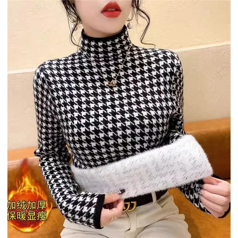 Women Clothing Fleece Thick Sweaters Winter Warm Wool Slim Vintage Knitted Pullovers Winter Chic Elasticity Turtleneck Knitwear