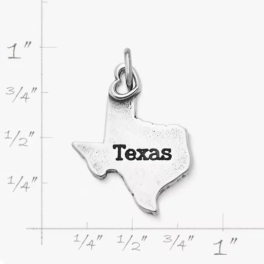 James Avery S925 Sterling Silver My Texas Charm, State Outline Pendant with Heart, Lone Star Jewelry Gift