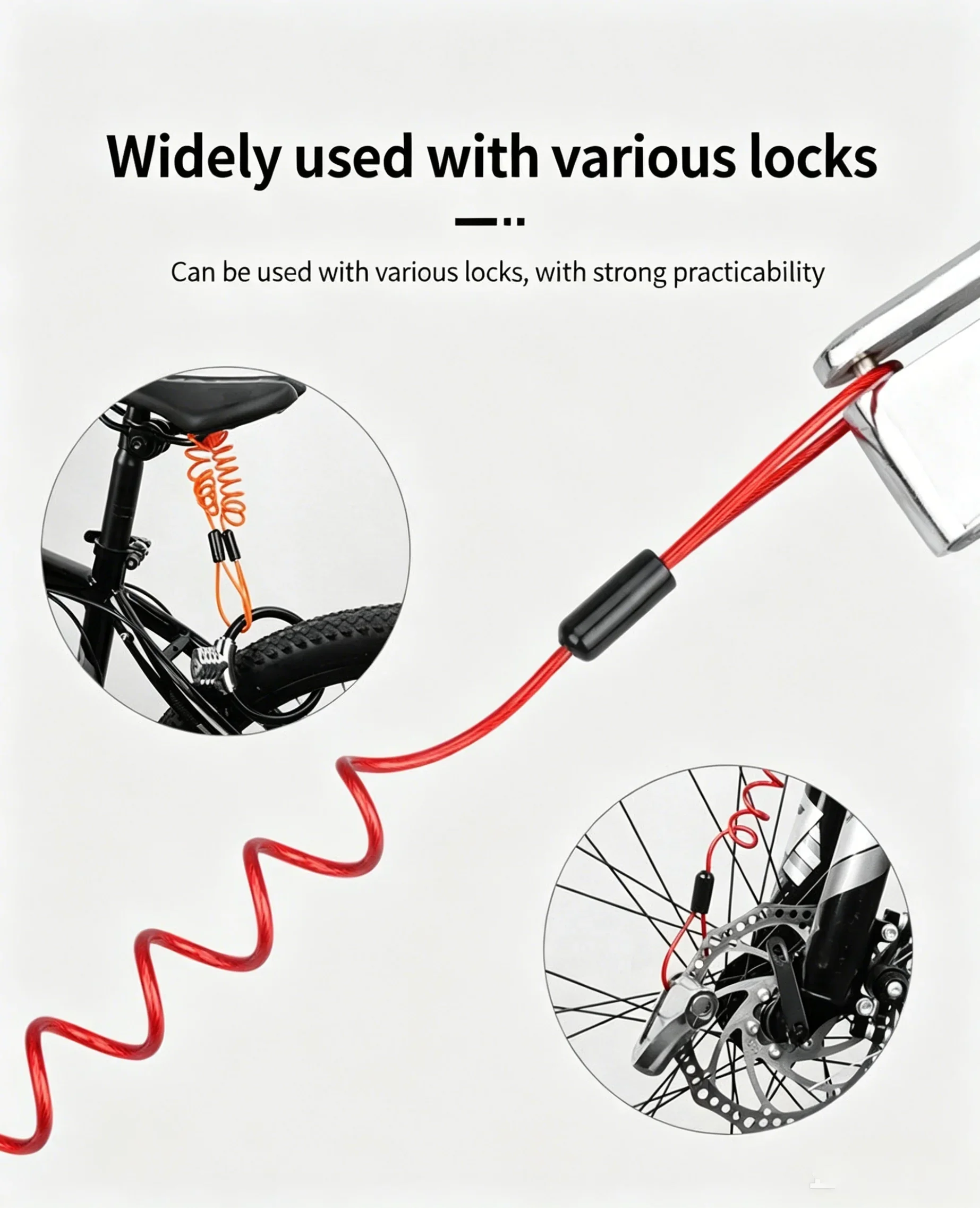 1,2 m Anti-Diebstahl-Spiralkabel-Erinnerungsseil, universeller Warnriemen für Bremsscheibenschlösser, Sicherheitsschutzkabel für Motorrad, Fahrrad, E-Bike – Detail 10