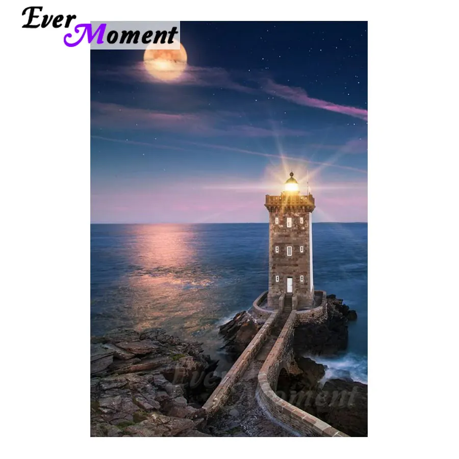 Ever Moment Diamond Painting Night Sea Moon Nature Round  Full Square Drill Diamond Embroidery 5D DIY Picture Mosaic S2F540