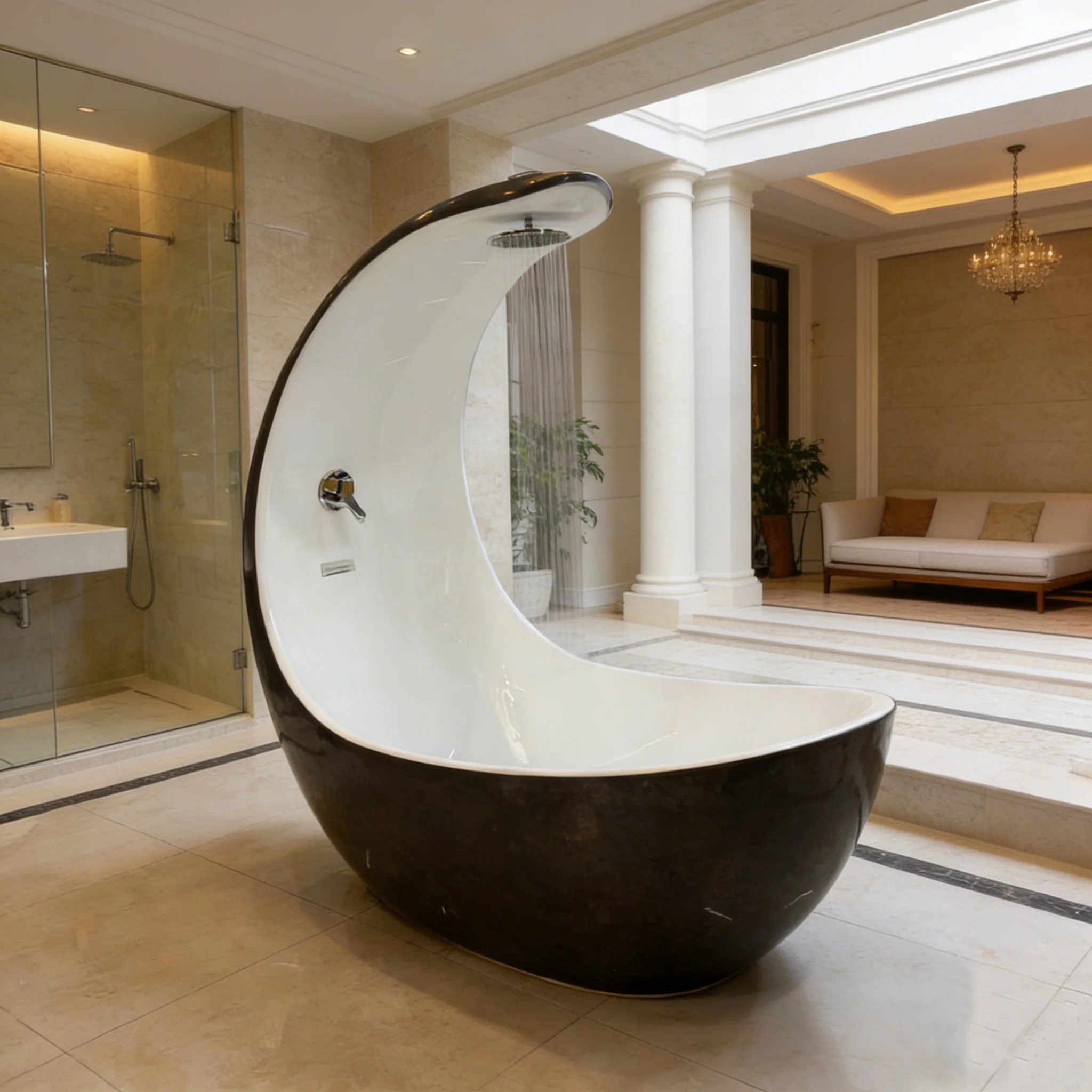 &c Bathroom White Moon-shaped Acrylic Freestanding Massage Tub Modern Drainer Easy Clean Surface for Villas Hotels
