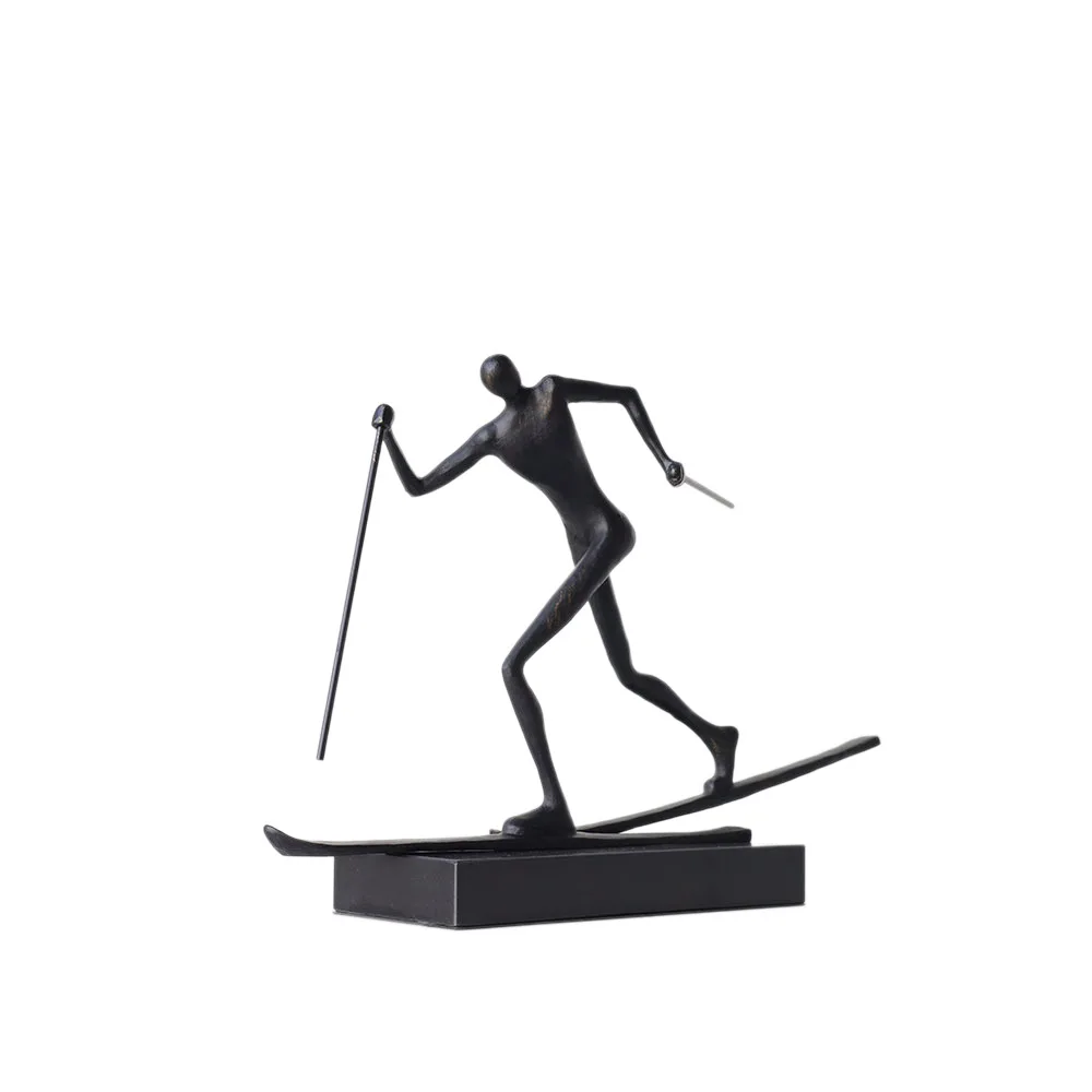 CX Modern Abstract Metal Black Figure Ski Sports Sculpture Ornament Ornament