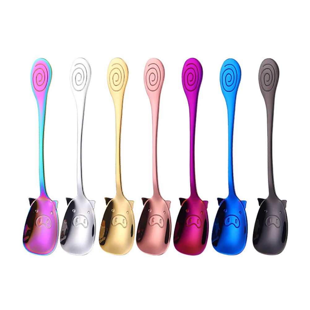 

7PCS Kids Tableware Set Anti-scald Spoons Stainless Steel Durable Cute Pig Design Hollow Shank Easy Clean Mirror Finish Baby