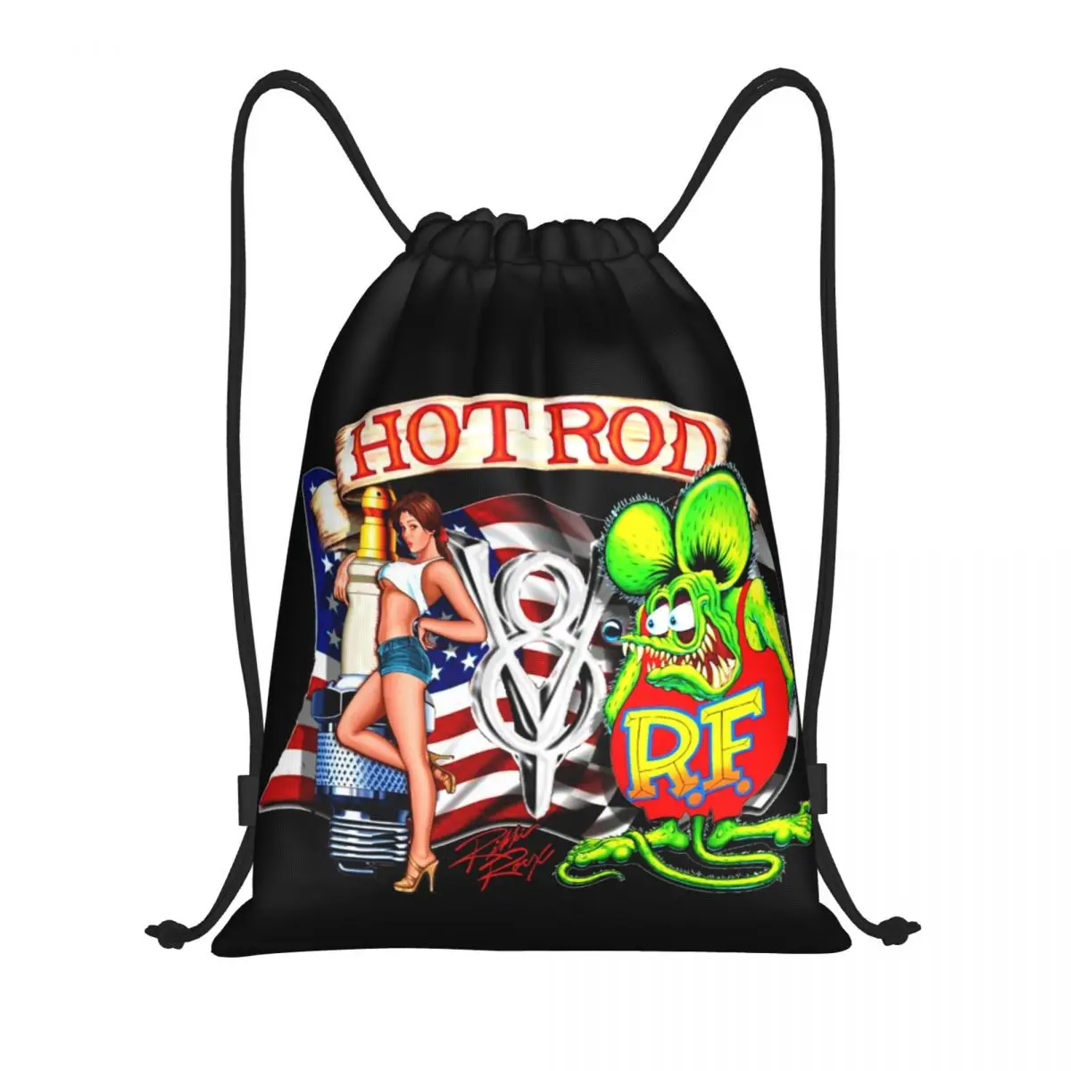 

Custom American Hot Rod Drawstring Bags Women Men Lightweight Rat Fink Sports Gym Storage Backpack