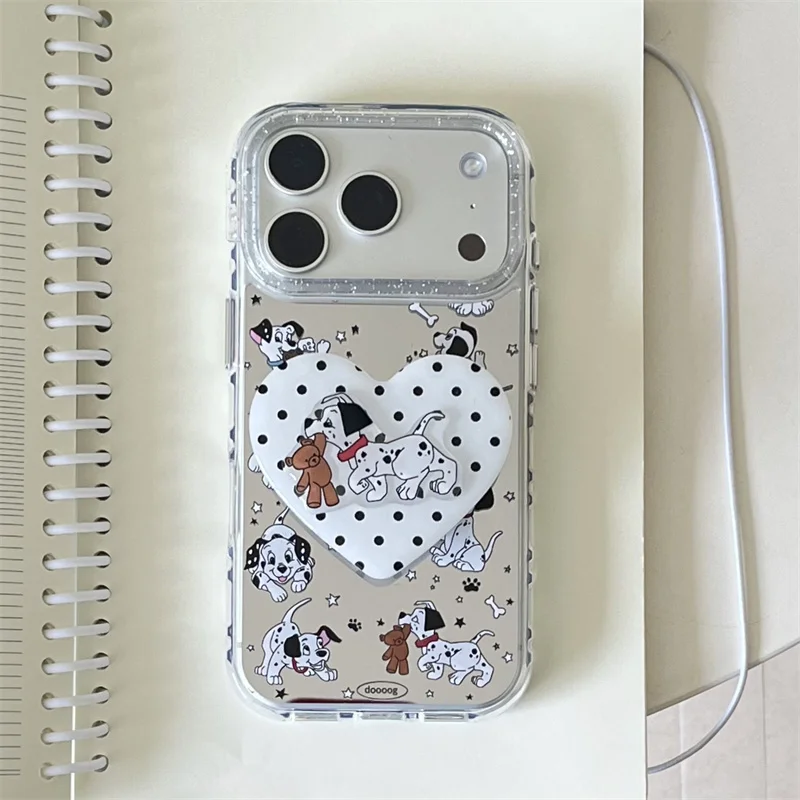 

Kawaii Dalmatians Heart Print Clear Phone Case With Matching Dog For iPhone 15 16 17 Pro Max INS Cartoon Style Shockproof Cover