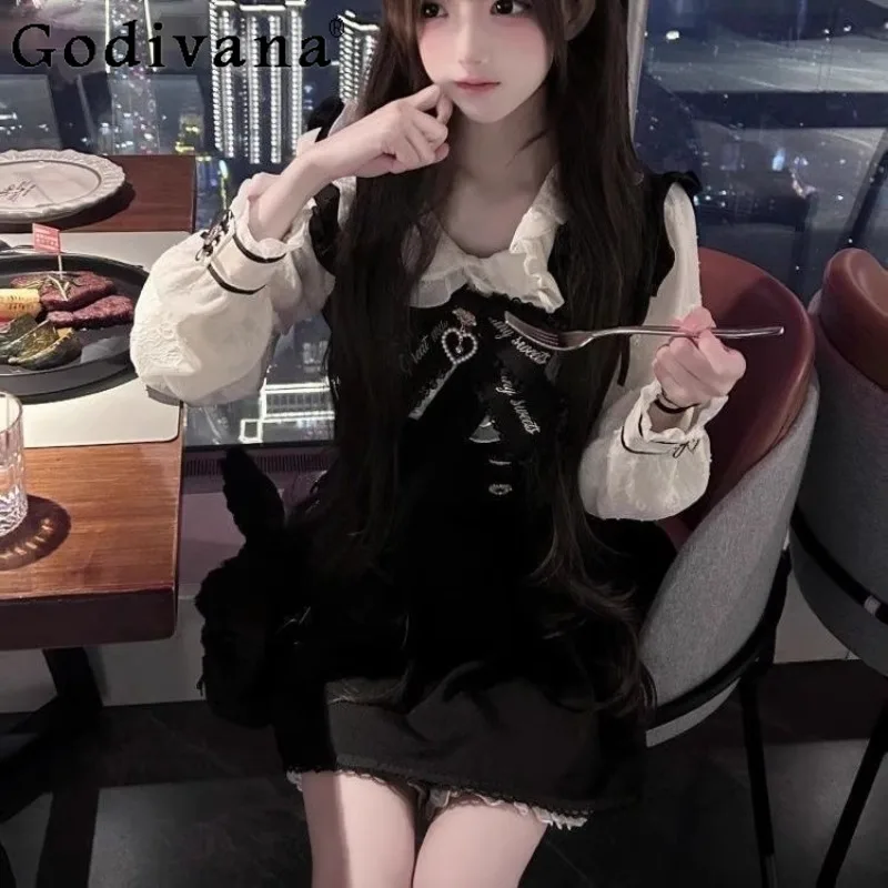 

Japanese Sweet College Style Dress Women's Bowknot Color Block Long Sleeve Dress Female Versatile Base Cute Short Dress