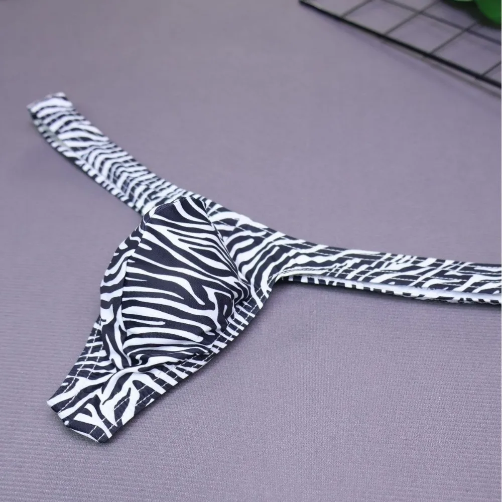 Thin Low Waist Tiger Stripe Thong Lingerie Ice Silk T-back Panties Elastic Bulge Pouch Men Briefs Fitness