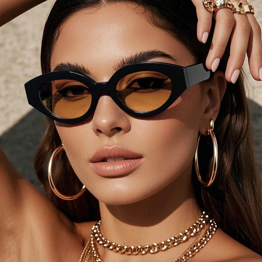 Óculos de Sol Femininos Olho de Gato da Moda 2026: Tendência Retrô Punk Oval, Óculos Femininos Modernos Multicoloridos com Proteção UV400