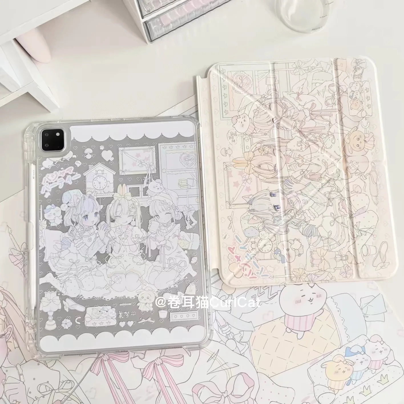 Suitable for iPad protective cases, Y+ three-fold pull-out sliding rail with pen slot flat shell