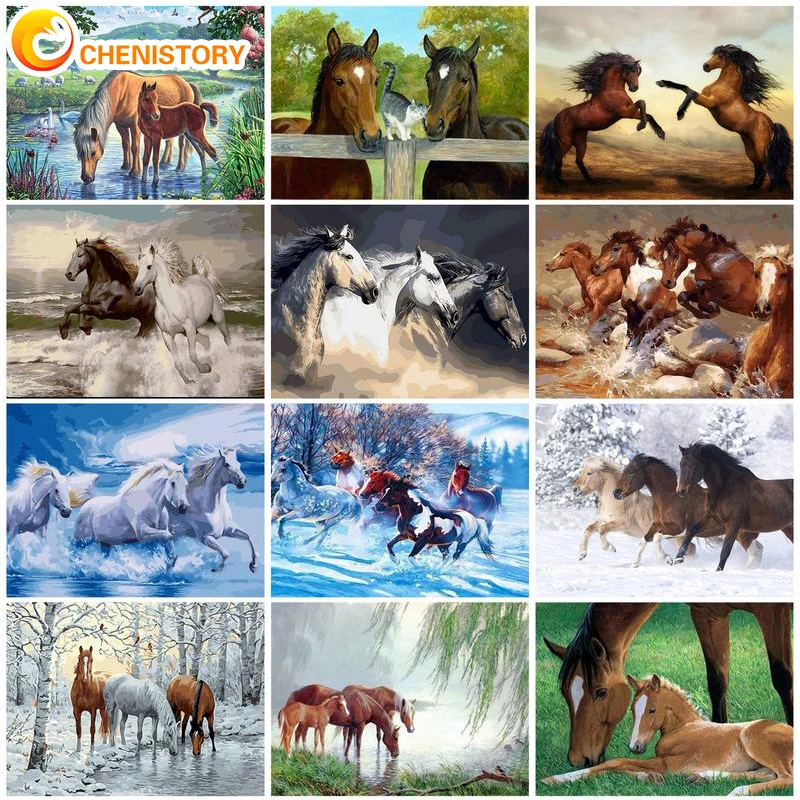 CHENISTORY Oil Painting By Numbers For Adults Horse Diy Animal Paint By Number Modern Home Wall Decoration Artcraft Framed