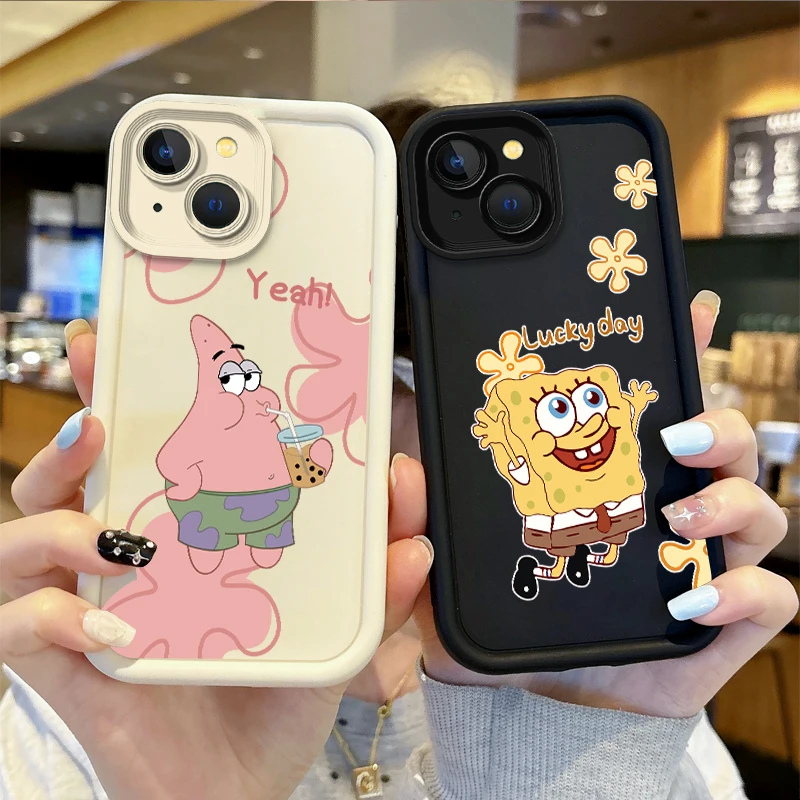 

Funny S-SpongeBobs Cartoon Phone Case for iPhone16 15 14 13 12 11 Pro Max 16 15 14 8 7 Plus X XS Max 8 7 Non-Slip Silicone Cover