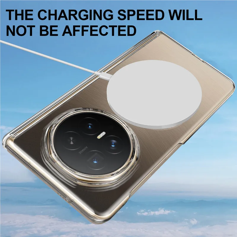 

For Honor Magic V6 Magnetic Case ELVEV Hinge Protection Anti-scratch Hard PC Transparent Suction Phone Cover