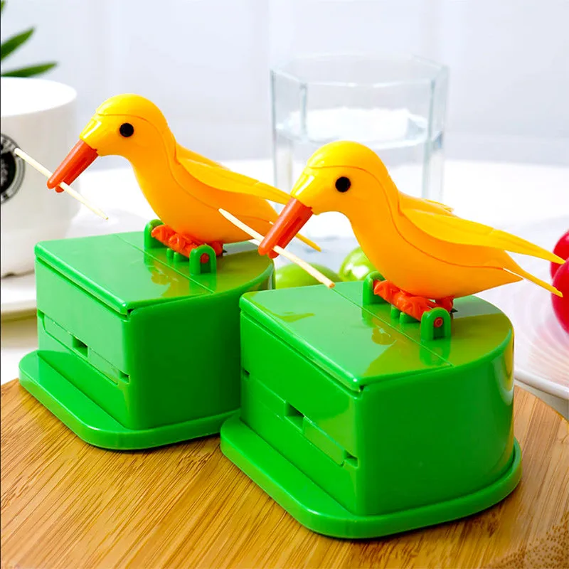 Automatic Pop-up Toothpick Storage Box, Cartoon Bird Press, Dustproof and Moisture-proof, ABS Material, Originality, 1Pcs