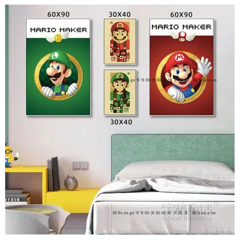 Super Mario Bros Cartoon Decorative Canvas Painting Room Restaurant Entrance Mural HD Print Poster Bedroom Bedside Wall Sticker