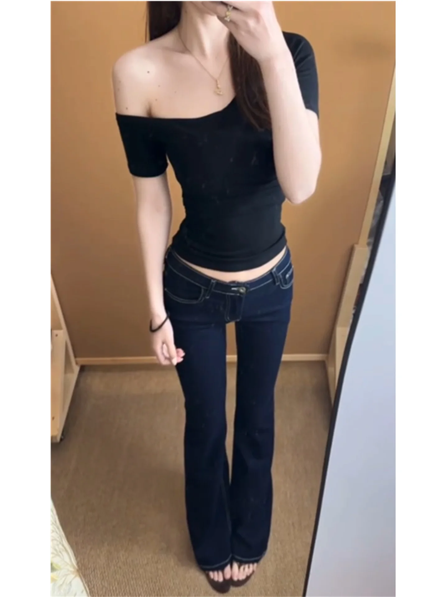 

American Vintage Low Waist Bell Bottom Jeans Women's Spring Summer Slimming Long Floor Length Taller Women's Denim Pants