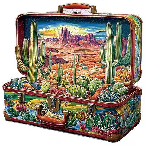 Wooden Puzzle for Adults -Cactus family Puzzle, Unique Shape Wooden Jigsaw Puzzles, Modern Art Home Decor, Good Gift Idea