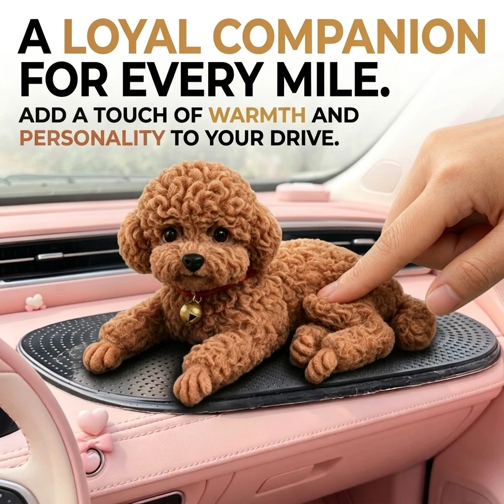 Realistic Lying Poodle Figurine, TPR Cute Teddy Puppy Ornament, Solid Car Dashboard Decor, Car Interior Home Desktop Decoration