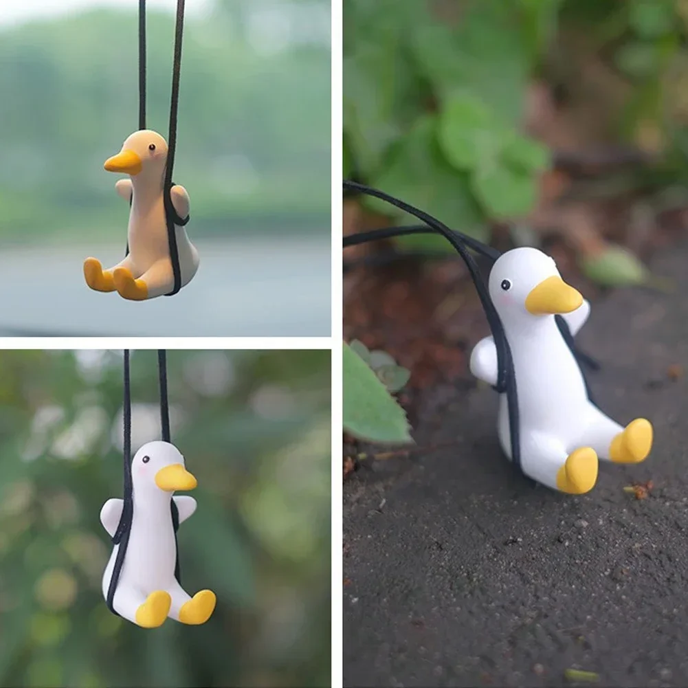 1pc Decoration Gypsum Cool White Swing Duck With Sunglasses Automoblie Decor Car Rearview Mirror Ornaments Creative Duck