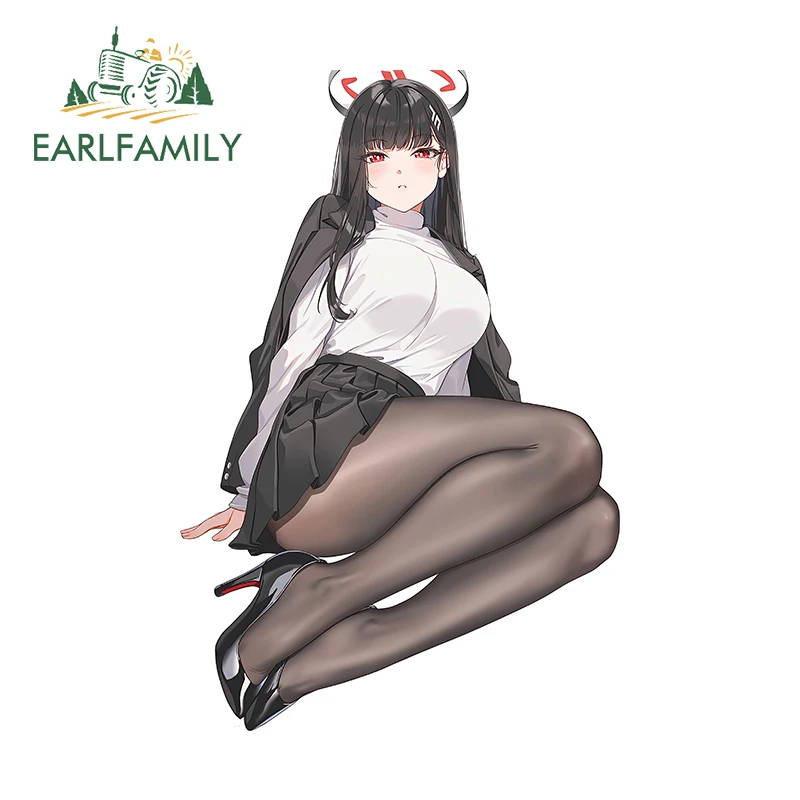 EARLFAMILY 13cm for Blue Archive Sexy Black Stocking OL Qi Pao Loli Sit Car Stickers Fashionable Simple Decals Car Styling