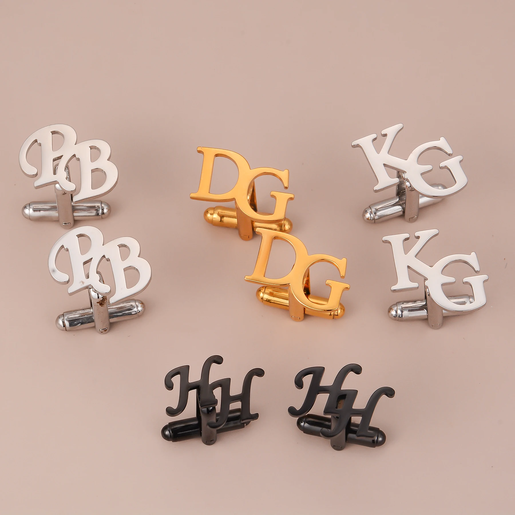Custom Initial Cufflink for Groom Classic Stainless Steel Jewelry Men's Initials Cufflinks for Wedding Business Party Gift