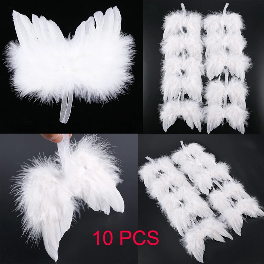 10pcs Angel Wings Wedding White Christmas Tree Decor Hanging Ornament Children Photography Props Clothing Accessories Pendant