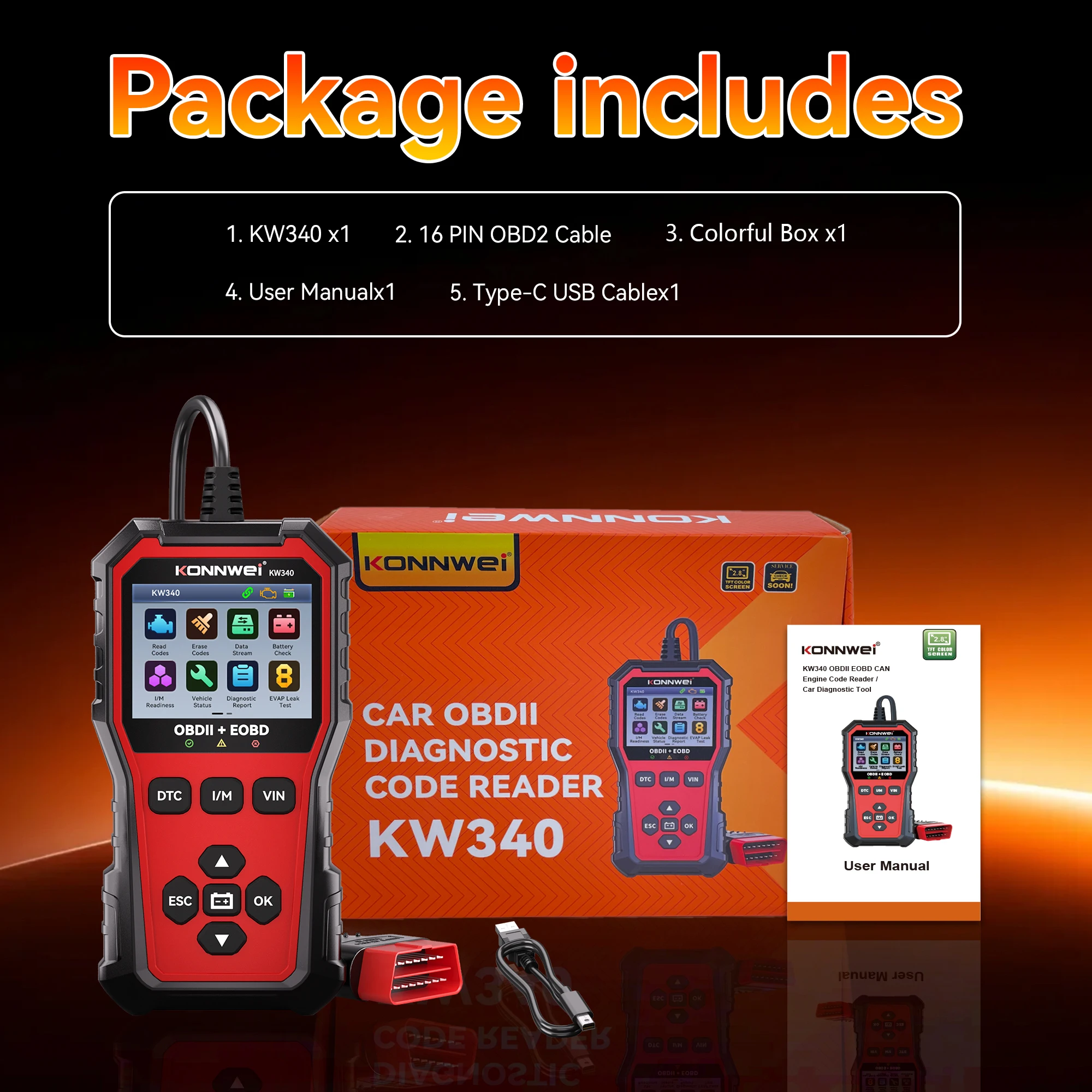 2025 KONNWEi سيارة obdii خطأ الماسح الضوئي محرك خطأ رمز التخليص سحابة البيانات الطباعة في الوقت الحقيقي عرض سيارة obd2 أداة تشخيصية