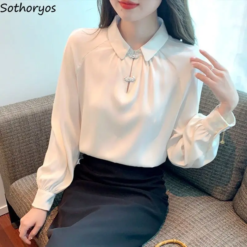 

Blouses Women Solid Simple Graceful Basics Designed Lovely Korean Style Leisure Trendy All-match Autumn Age-reducing Delicate