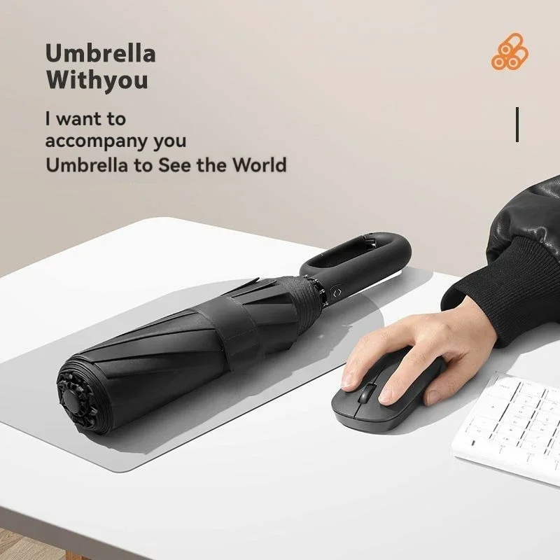 Guarda-chuva Totalmente Automático para Homens e Mulheres com Design de Fivela em Anel, Grande, Resistente, com Proteção Solar Dupla, Dobrável e Compacto
