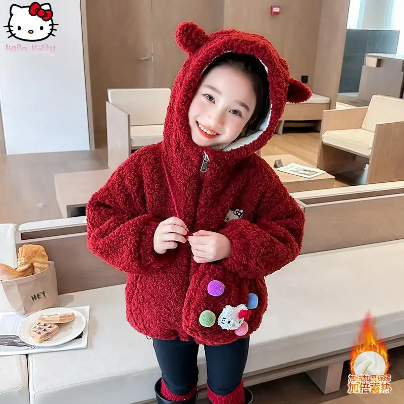 مرحبا كيتي الفتيات Kawaii سميكة مقنعين سترة الكرتون أنيمي الخريف والشتاء جديد سانريو سترة قطن دافئة القمم حقيبة التوصيل