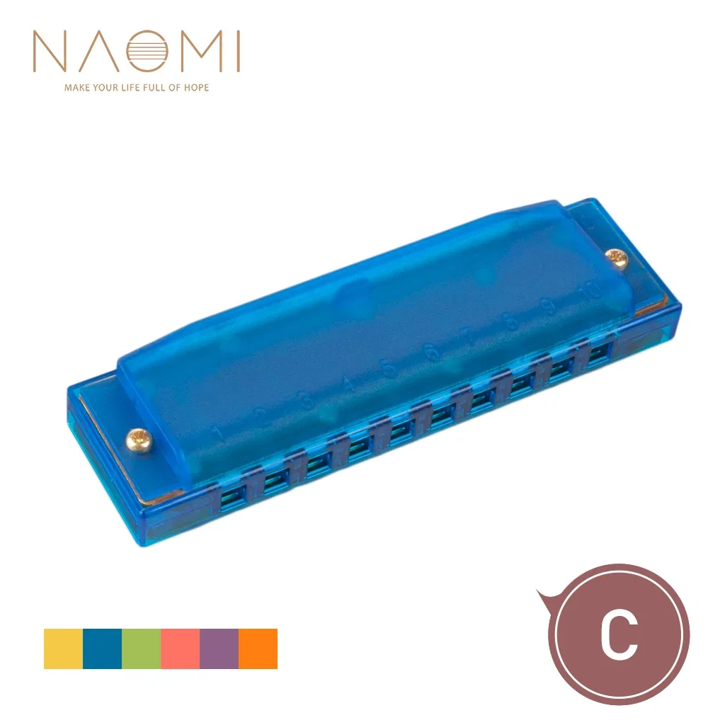 NAOMI Key Of C 10 Hole 10 Tones Blue Color Harmonica For Beginner Students Kids Fesitval Gift Quality Harmonicas Comb & Brass