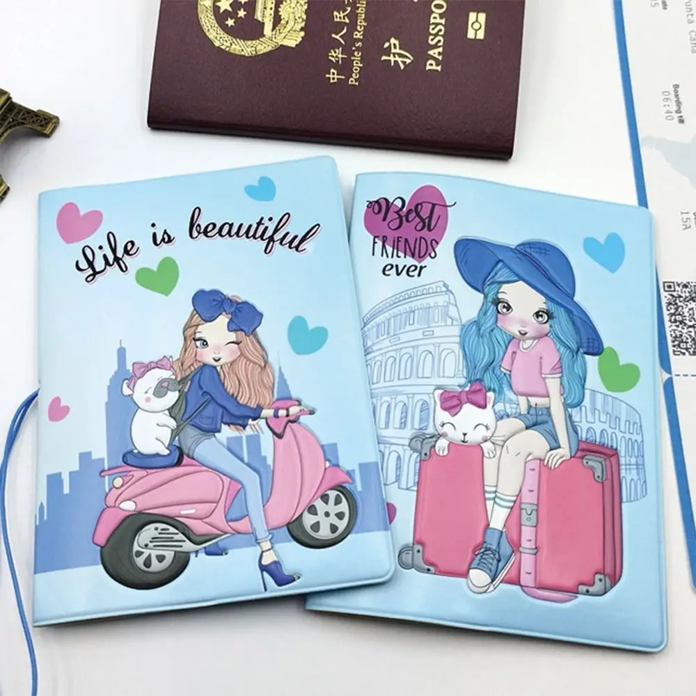 Cartoon Girl Passport Cover World Traveling Waterproof Ticket Clamp Travel Accessories Multi-function Card Package Bag Unisex