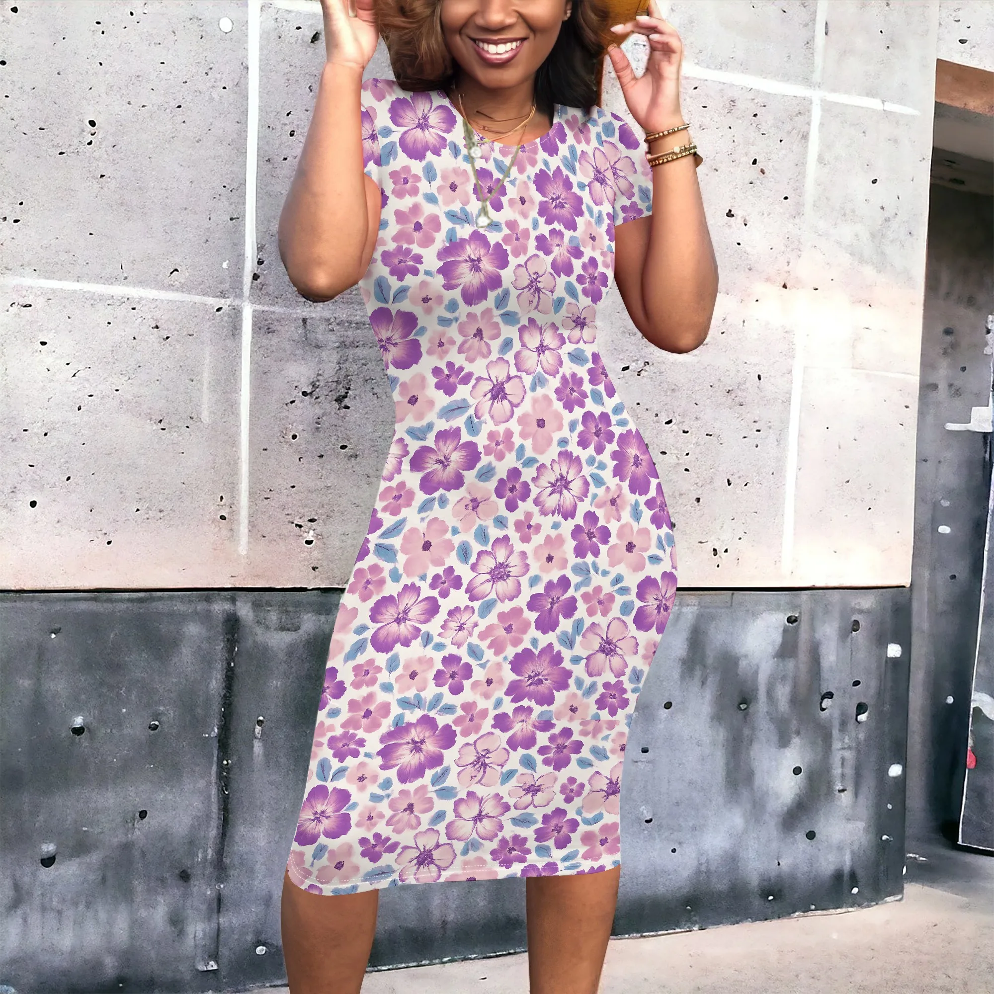 

Women's Summer Funny Graphics Printed Bodycon Long Dress Crew Neck Short Sleeve Maxi Dresses