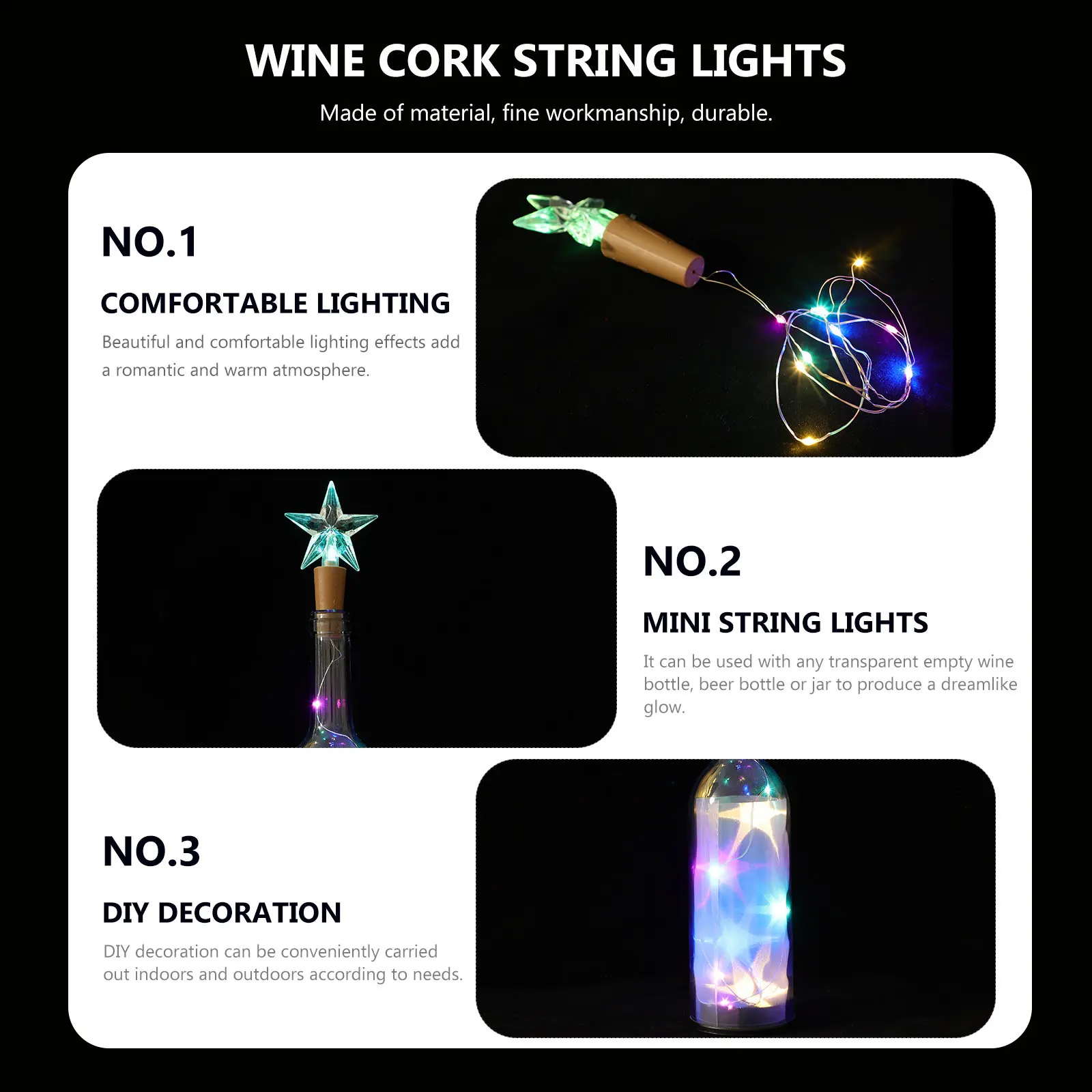 

2Pcs Wine Cork String Lights LED DIY Five-Pointed Star Bottle Cork Lights Battery Operated Romantic Party Festival