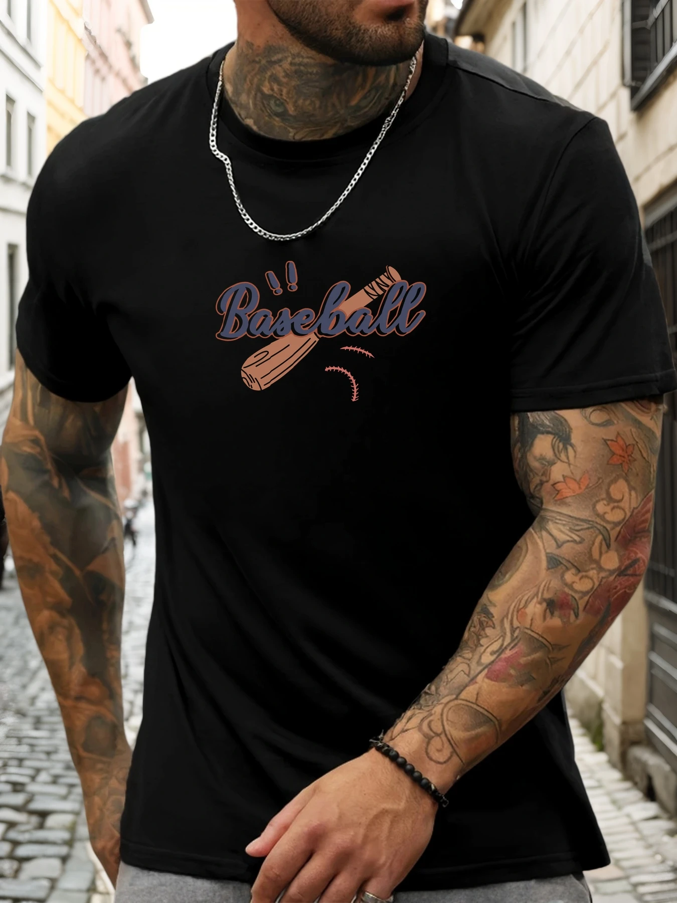 Men's Summer Soft Lightweight Round Neck Short Sleeve T-Shirt Baseball Printed Breathable Casual