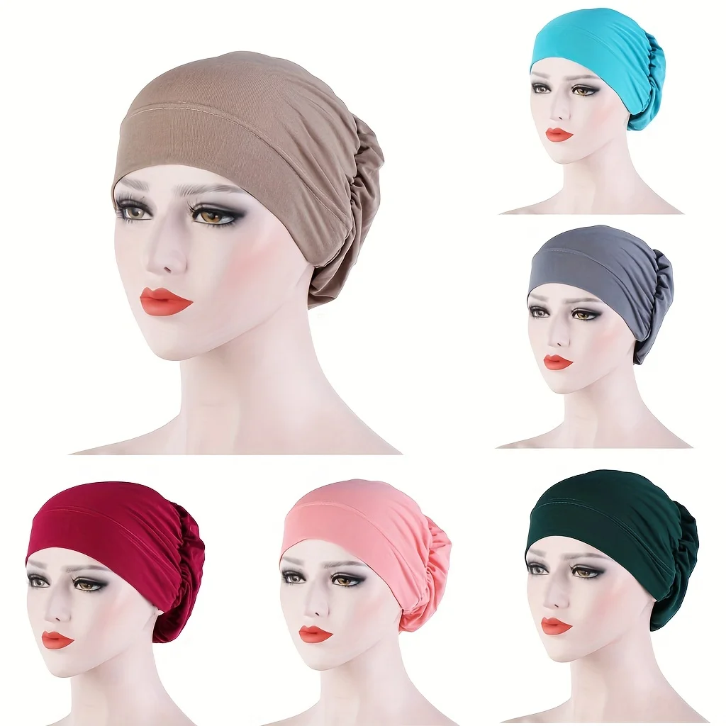 Solid Color Ramadan Turban Head Scarf Cap Casual Elastic Head Wrap Lightweight Bonnet Chemo Cap