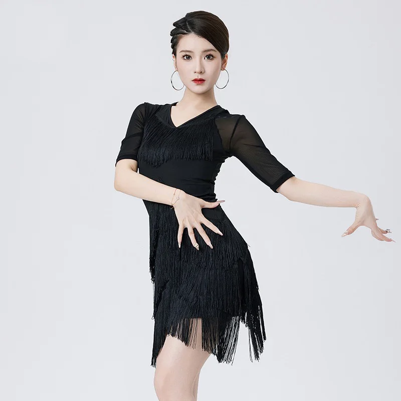 Frauen Latin Dance Kleid Quaste Fringe Samba Ballsaal Cha Cha Modern Dance Kleid Wettbewerb Praxis Bühne Leistung Kostüme