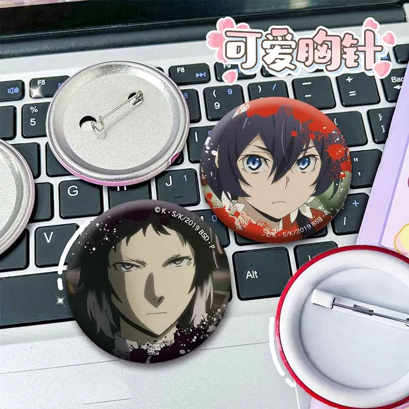 Anime Chracter Button Pins Osamu Dazai Ryunosuke Akutagawa Nakahara Chuya Cartoon Badge Pin Tinplate Round Brooch Accessories