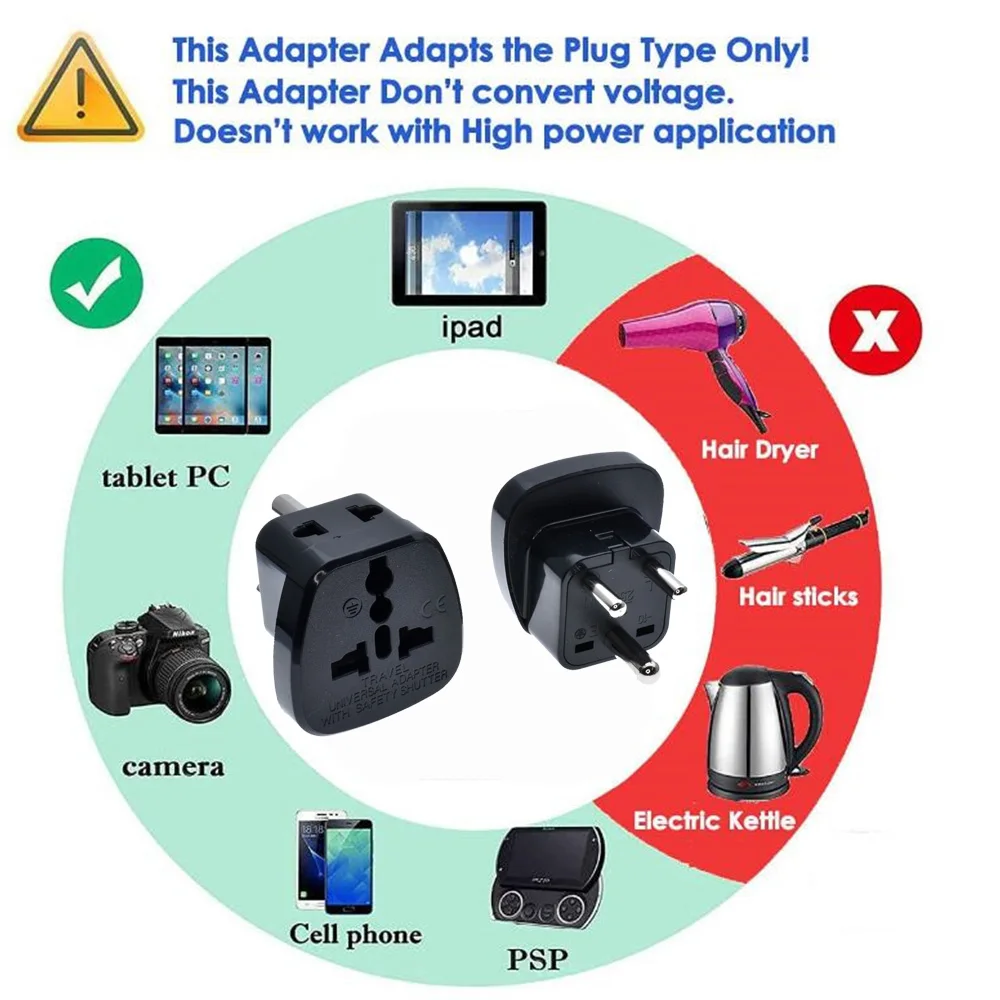 INDIA, Sri Lanka Type D Travel Adapter With 2 Power Outlet Black Color 1 TO 2 TO UK US AU Wall Socket Power Plug