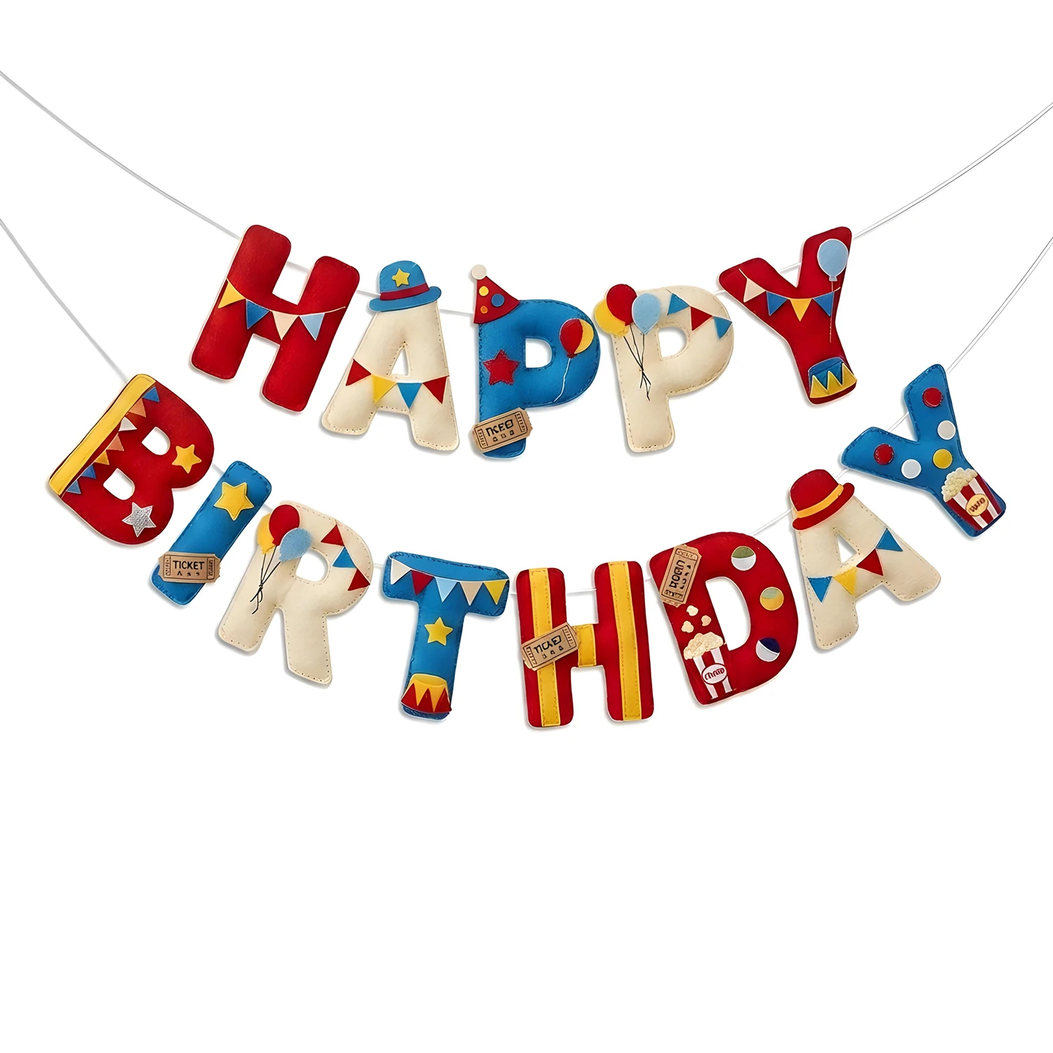 Guirnalda de Banderines de Fieltro con Temática de Circo y Sombreros Mágicos - Decoraciones para Fiestas de Cumpleaños, Primer Cumpleaños de Niños y Baby Shower