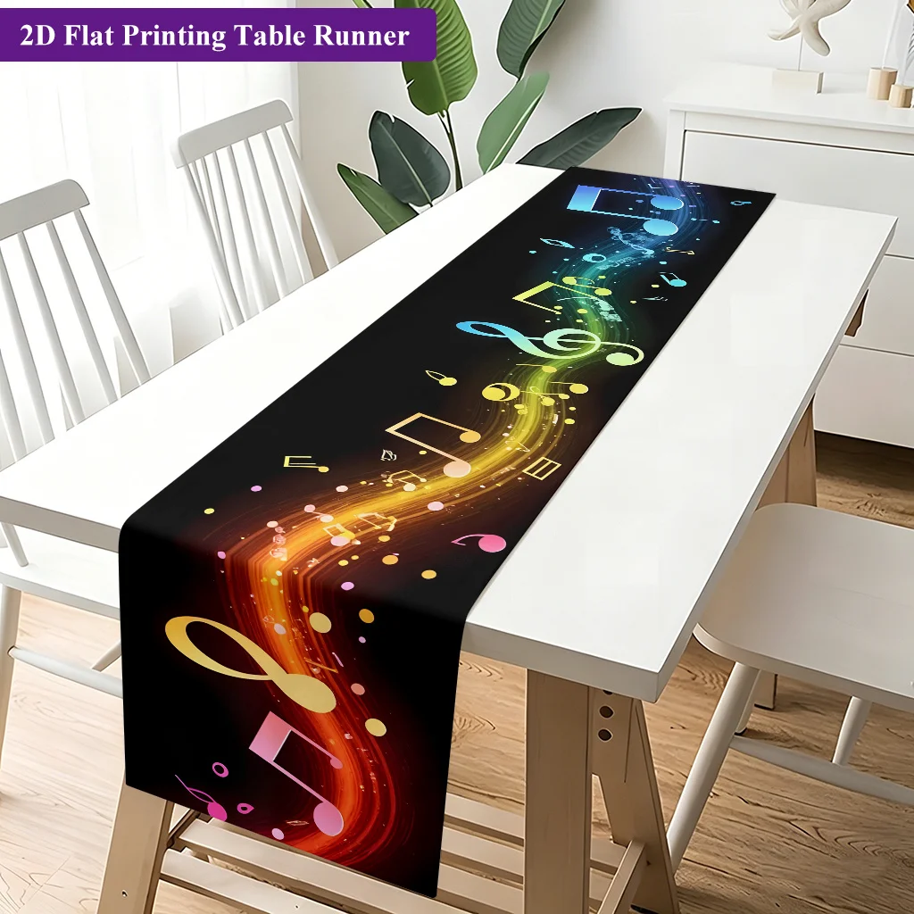 1pc 2D Flat Printing Table Runner, Colorful Flowing Musical Notes Print Polyester Rectangular Tablecloth, Indoor Outdoor Decor f