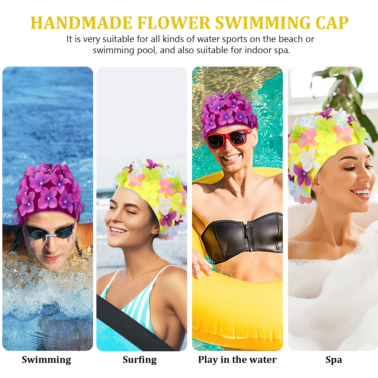 

2Pcs Women's Floral Swim Caps Lightweight Breathable Bathing Hats for Swimming Protection Perfect Gift for Swimmers and Spa