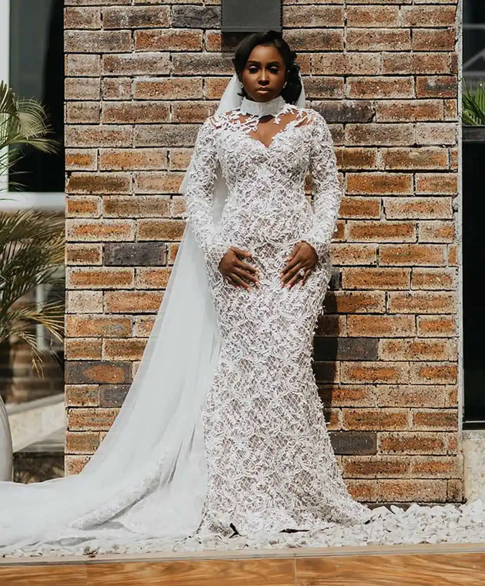 فساتين زفاف حورية البحر الحديثة مع الدانتيل Paillette الأزهار يزين فستان زفاف مربع سويب تراين فيستدوس دي نوفيا مخصص