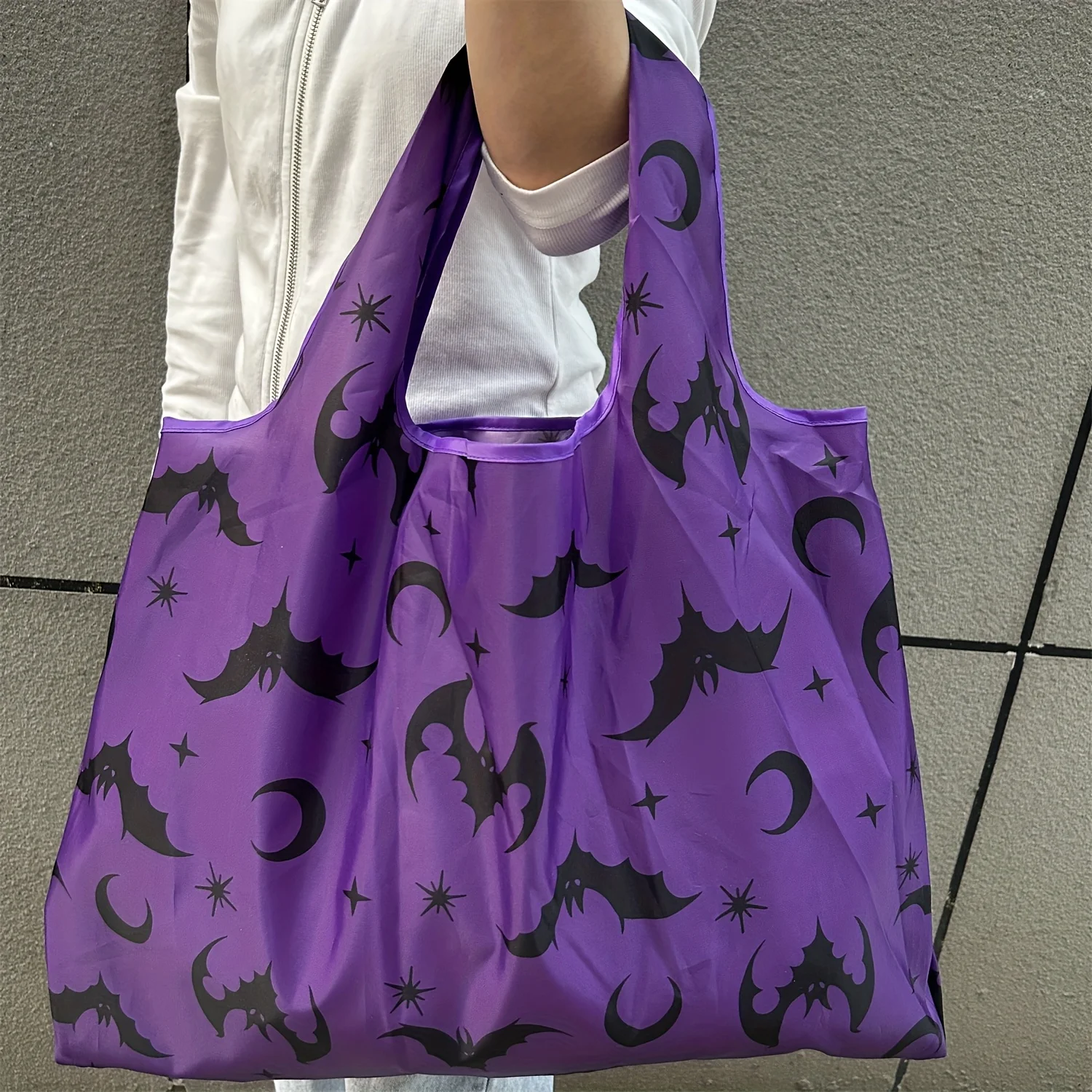 1 قطعة حقيبة تسوق قابلة للطي ذات سعة كبيرة، حقيبة حمل قوية من النايلون، حقيبة تخزين للسفر، حقيبة بقالة خفيفة الوزن