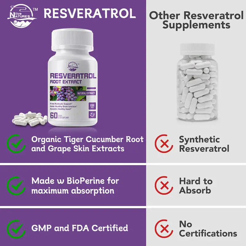 Resveratrol maximale Tabletten 1200 mg Stärke natürliches Anti-Aging-Antioxidans