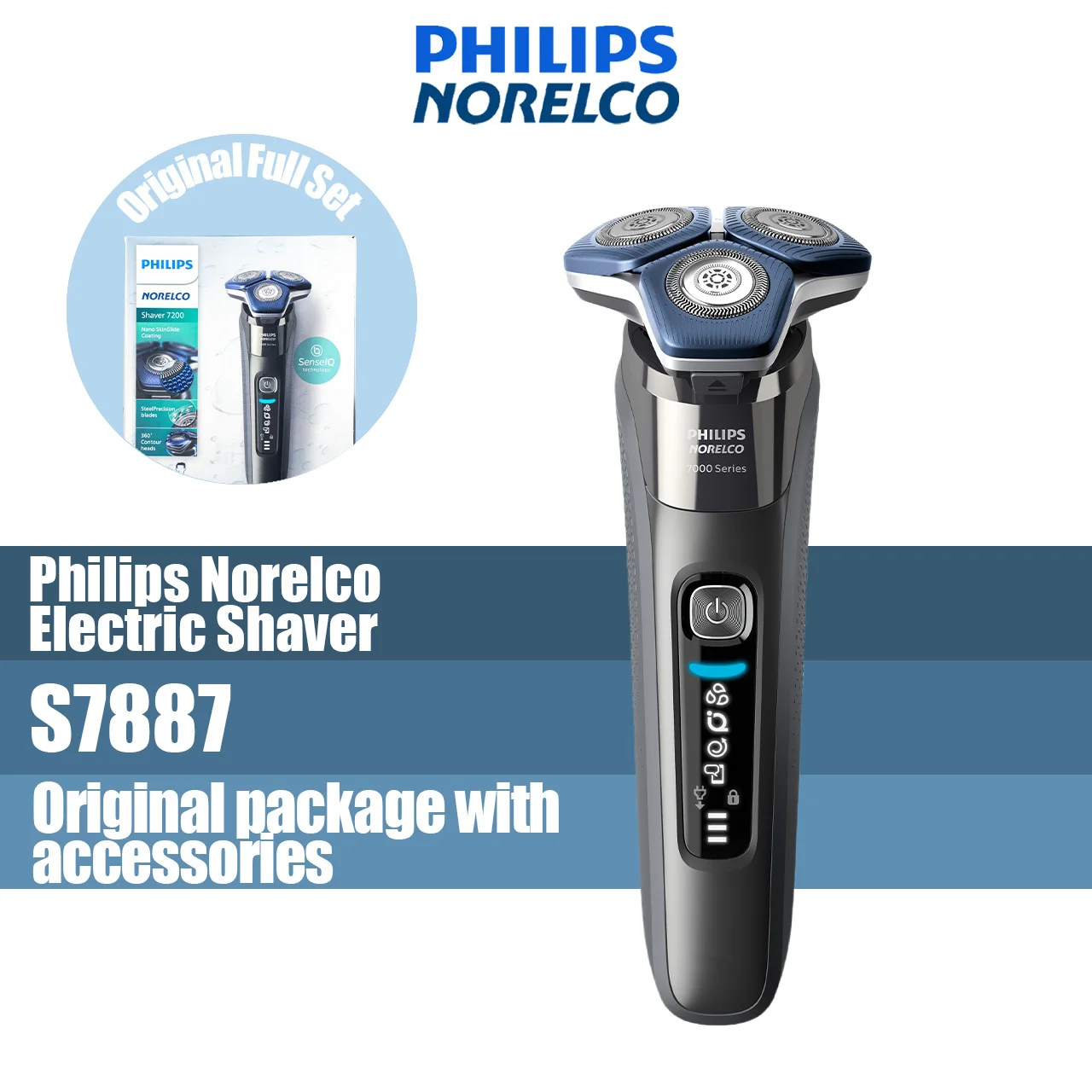 

Philips Norelco Electric Shaver series 7200 S7887 , Wet & dry, electric rotation shaver for men, Black