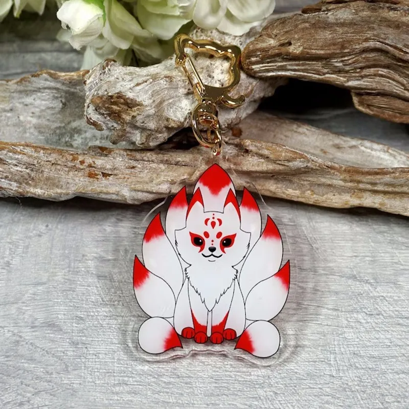 Kitsune, fox, Acrylic charm, pendant, phone, cute, white, red, key chain