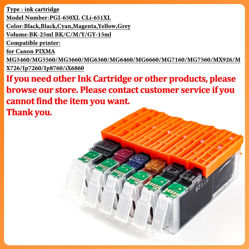 SET PGI650 CLI651 PGI 650 CLI 651 Ink Cartridge Compatible For Canon Pixma MG6360 MG6460 MG7160 IP7260 iX6860 iP8760 MX726 MX926